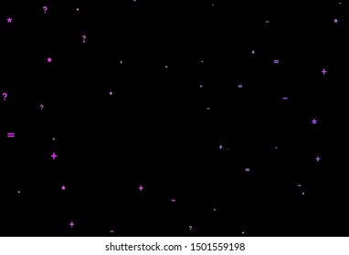 Dark Purple, Pink vector template with math simbols. Colored mathematic signs with gradient on white background. Pattern for school, grammar websites.