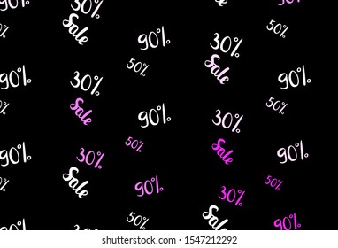 Dark Purple, Pink vector template with 30, 50, 90% selling. Gradient illustration with discount signs on white backdrop. Pattern for ads, posters, banners of sales.
