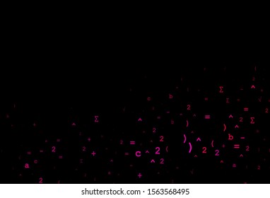 Dark Purple, Pink vector template with math simbols. Colored mathematic signs with gradient on white background. Pattern for ads, poster, banner of books.