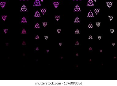 Dark Purple, Pink vector template with esoteric signs. Colorful mystic symbols with a gradient in ancient style. Background for esoteric, mystic designs.