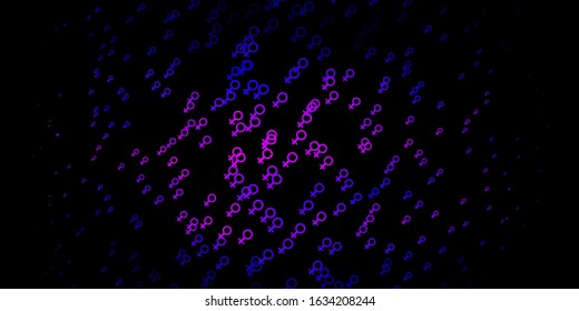 Dark Purple, Pink vector template with businesswoman signs. Colorful illustration with gradient feminism shapes. Background for International Women’s Day.