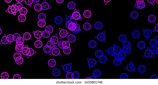 Dark Purple, Pink vector template with esoteric signs. Illustration with magical signs of spiritual power. Simple design for occult depiction.