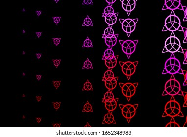 Planta vectorial color púrpura oscuro y rosa con signos esotéricos. Ilustración vintage colorida con formas de alquimia degradado. Antecedentes para diseños esotéricos y místicos.