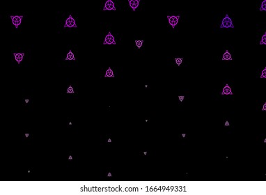 Dark Purple, Pink vector template with esoteric signs. Colorful mystic symbols with a gradient in ancient style. Simple base for your occult design.