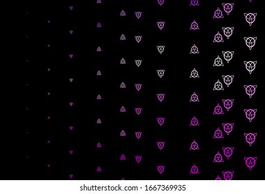 Dark Purple, Pink vector template with esoteric signs. Colorful mystic symbols with a gradient in ancient style. Simple design for occult depiction.