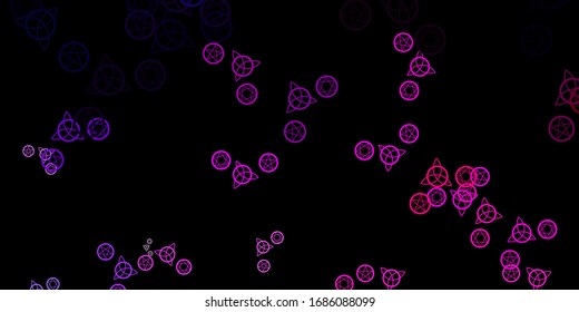 Dark Purple, Pink vector template with esoteric signs. Retro design in abstract style with witchcraft forms. Simple base for your occult design.