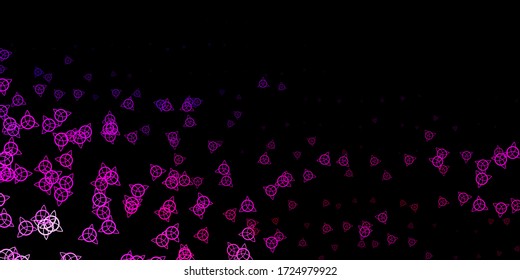 Mapa de vector rosa morado oscuro con signos esotéricos. Símbolos místicos coloridos con un gradiente de estilo antiguo. Antecedentes para diseños esotéricos, místicos.