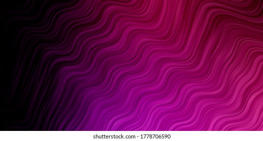Morado oscuro, plantilla de vector rosa con líneas curvas. Ilustración brillante con arcos circulares gradientes. Mejor diseño para tu anuncio, afiche, banner.