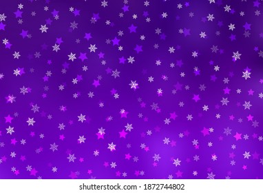 Dark Purple, Pink vector template with ice snowflakes, stars. Colorful decorative design in xmas style with snow. New Year design for business advert.