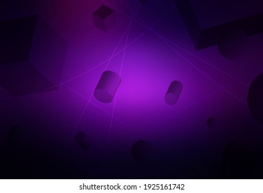 Dark Purple, Pink vector template with 3D cubes, cylinders, spheres, rectangles. Вesign in abstract style with geometric figures. Wallpaper for a cell phone.