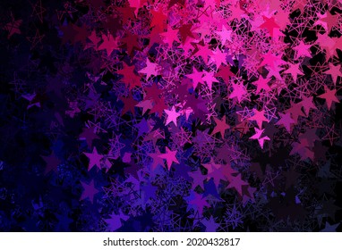 Dark Purple, Pink vector template with ice snowflakes, stars. Colorful snowflakes with gradient snowflakes. Template for New Year background.