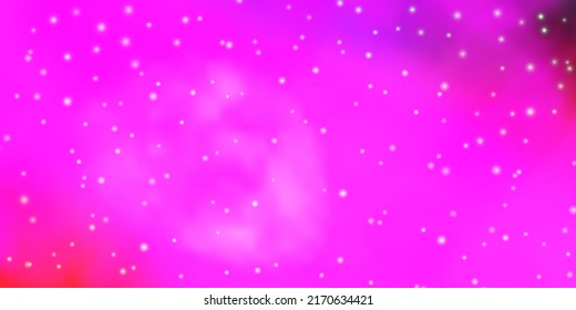 Morado oscuro, plantilla de vector rosado con estrellas de neón. Brillante ilustración colorida con estrellas pequeñas y grandes. Diseño para su promoción comercial.