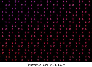 Dark purple, pink vector template with EUR, USD, GBP, JPY. Shining colored illustration with dollar, USD, usa signs. Smart design for your business advert of economic, wealth.
