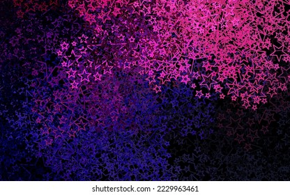 Morado oscuro, plantilla de vector rosado con estrellas del cielo. Ilustración de colores brillantes con estrellas. Plantilla para fondos cósmicos.