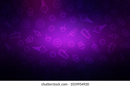 Dark Purple, Pink vector texture with sweets, candies. Confections on blurred abstract background with colorful gradient. Pattern for ad, booklets, leaflets of restaurants.