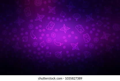 Dark Purple, Pink vector texture with delicious snacks. Glitter abstract sketch with gourmet food. Doodle design for your business advert of cafes.