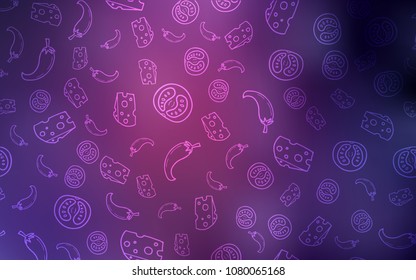 Dark Purple, Pink vector texture with delicious snacks. Decorative shining illustration with food on abstract template. Doodle design for your business advert of cafes.