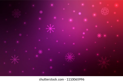 Dark Purple, Pink vector texture with colored snowflakes. Shining colored illustration with snow in christmas style. New year design for your ad, poster, banner.