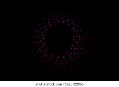 Dark Purple, Pink vector texture with playing cards. Shining illustration with hearts, spades, clubs, diamonds. Template for business cards of casinos.