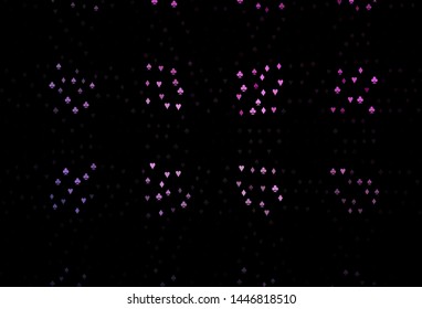 Dark Purple, Pink vector texture with playing cards. Illustration with set of hearts, spades, clubs, diamonds. Smart design for your business advert of casinos.