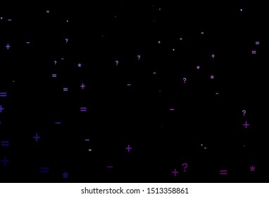 Dark Purple, Pink vector texture with mathematic symbols. Shining colorful illustration with isolated Digit signs. Smart design for university advert.