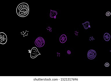Dark Purple, Pink vector texture with delicious snacks. Colorful decorative design of snacks in doodle style. Pattern for menu of cafes, bars, restaurants.