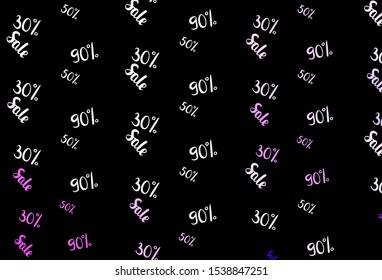 Dark Purple, Pink vector texture with selling prices 30, 50, 90 %. Gradient illustration with discount signs on white backdrop. Pattern for ads, posters, banners of sales.