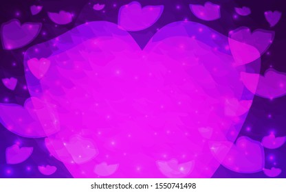 Dark Purple, Pink vector  texture with lovely hearts. Glitter abstract illustration with colorful hearts in romantic style. Template for Valentine's greeting postcards.