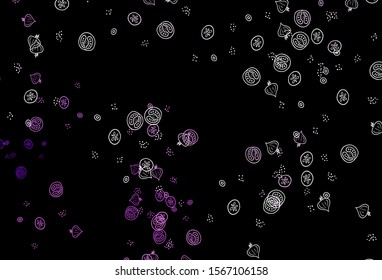 Dark Purple, Pink vector texture with delicious snacks. Colorful decorative design of snacks in doodle style. Pattern for ads of breakfast, lunch, dinner.