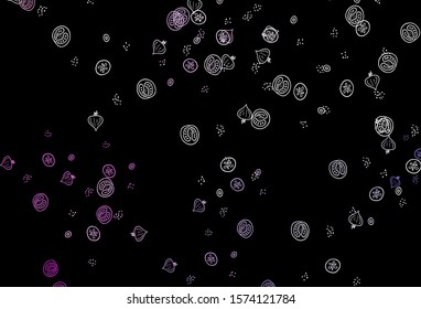 Dark Purple, Pink vector texture with delicious snacks. Abstract background with colorful Fast Food illustrations. Pattern for ads of breakfast, lunch, dinner.