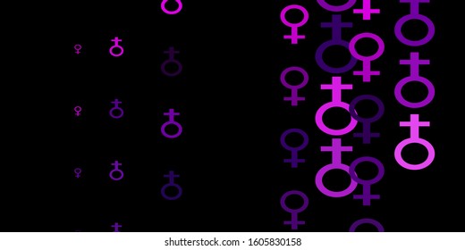 Dark Purple, Pink vector texture with women's rights symbols. Abstract illustration with a depiction of women's power. Background for International Women’s Day.