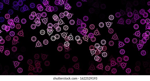 Dark Purple, Pink vector texture with religion symbols. Abstract illustration with gothic gradient shapes. Background for esoteric, mystic designs.