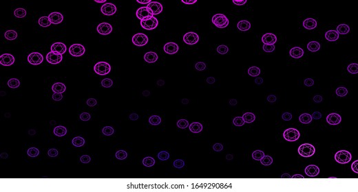 Dark Purple, Pink vector texture with religion symbols. Colorful mystic symbols with a gradient in ancient style. Simple base for your occult design.