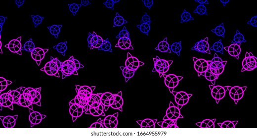 Dark Purple, Pink vector texture with religion symbols. Retro design in abstract style with witchcraft forms. Design for magic, spiritual events.