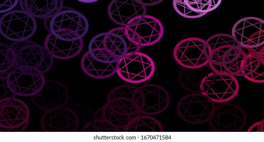 Dark Purple, Pink vector texture with religion symbols. Retro design in abstract style with witchcraft forms. Best design halloween events.