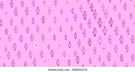 Dark Purple, Pink vector texture with women rights symbols. Colorful feminism symbols with a gradient in modern style. Background for International Women Day.