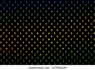 Textura vectorial rosa morada oscura con cartas de juego. Ilustración con un conjunto de corazones, espadas, palos, diamantes. Diseño inteligente para su anuncio comercial de casinos.