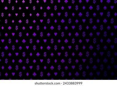 Dark purple, pink vector texture with playing cards. Glitter abstract sketch with isolated symbols of playing cards. Pattern for booklets, leaflets of gambling houses.