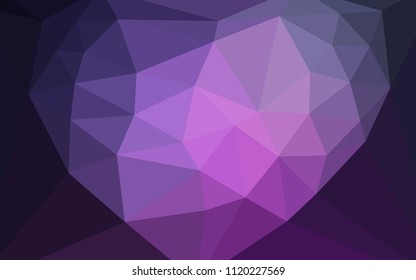 Dark Purple, Pink vector triangle mosaic cover with a heart in a centre. Illustration in Origami style with gradient. Brand new design for your business.