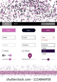 Dark Purple, Pink vector ui ux kit with circles. Web ui kit with abstract gradient circles in its header. This template you can use for landing pages.