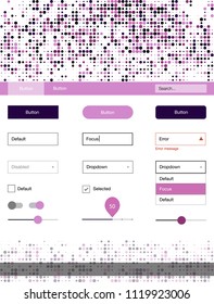 Dark Purple, Pink vector ui kit with dots. Web ui kit with abstract gradient circles in its header. This template you can use for websites.
