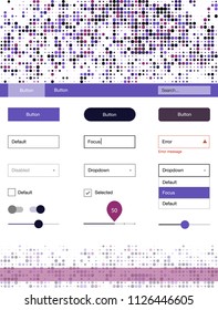 Dark Purple, Pink vector ui ux kit with circles. Beautiful ui ux kit with colorful dots in its header. This template you can use for landing pages.