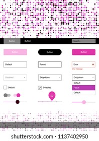 Dark Purple, Pink vector ui ux kit with circles. Colorful ui/ux kit with header consisted of spheres. Modern template for your landing page.
