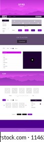 Dark Purple, Pink vector ui kit with landscape. Simple Material Design Kit with colorful mountains in header. Modern template for your landing page.