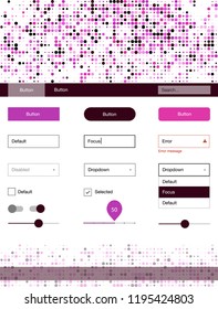Dark Purple, Pink vector ui ux kit with circles. Beautiful ui ux kit with colorful dots in its header. This sample is for your landing page.