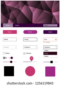 Dark Purple, Pink vector ui ux kit in triangular style. Ui Ux kit with colorful polygonal background in its header. This sample is for your landing page.