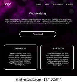 Dark Purple, Pink vector web ui kit with nebula stars. Web ui kit with abstract gradient clouds in its header. This sample is for your website.