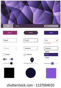 Dark Purple, Pink vector wireframe kit with crystals. Web ui kit with abstract gradient triangles in its header. This template you can use for websites.