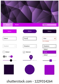 Dark Purple, Pink vector wireframe kit with crystals. Colorful Style guide with triangles on abstract background. Beautiful layout for websites, landing pages.