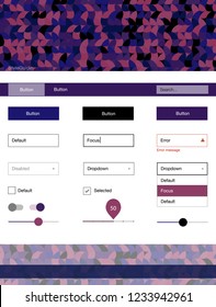 Dark Purple, Pink vector wireframe kit with dots. Modern Style guide with colorful gradient circles in its header. Simple colorful design for websites.